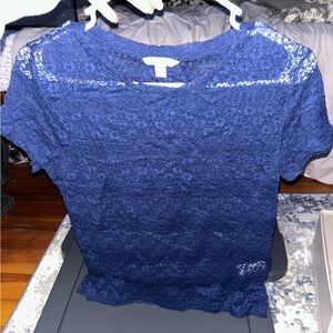 American Eagle Outfitters Navy Lace Short Sleeve Top